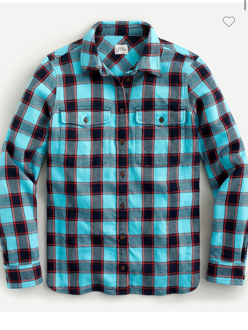 J. Crew Stanton Turquoise and Dark Navy Plaid Button-Down Shirt Jacket